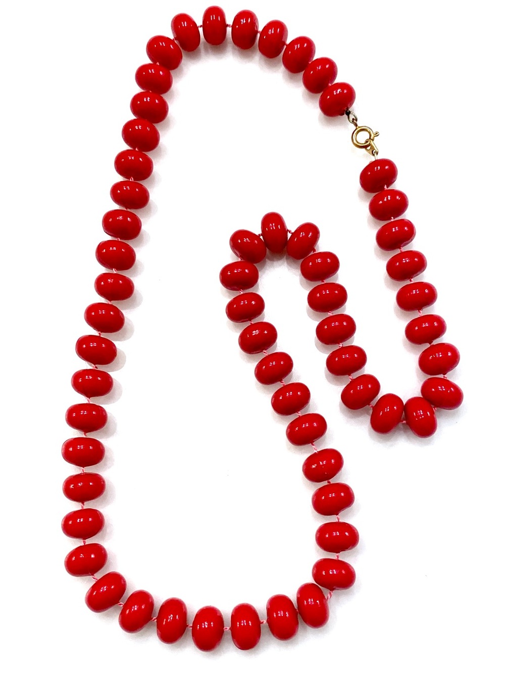Vintage Cherry Red Rondelle Bead Necklace Glossy Abacus Statement Strand Retro